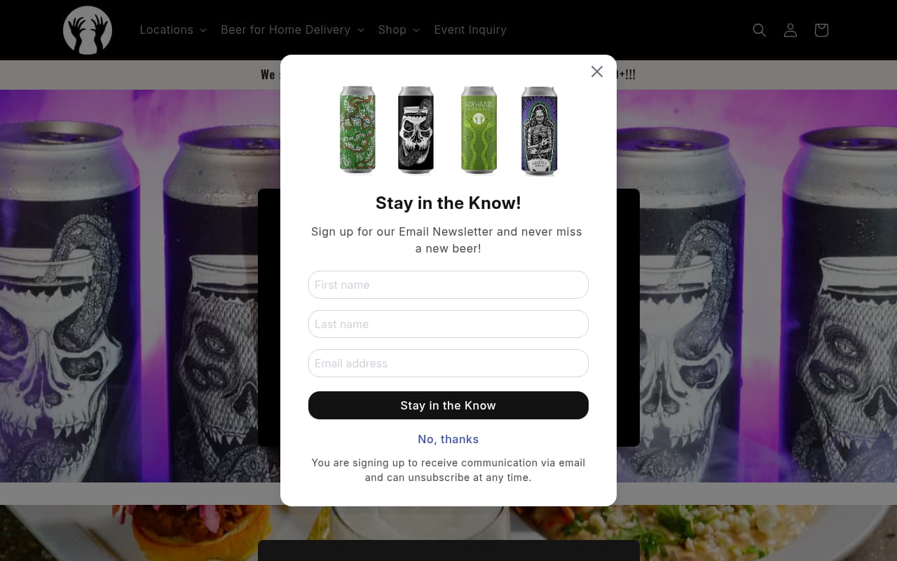 Tired Hands Brewing website screenshot