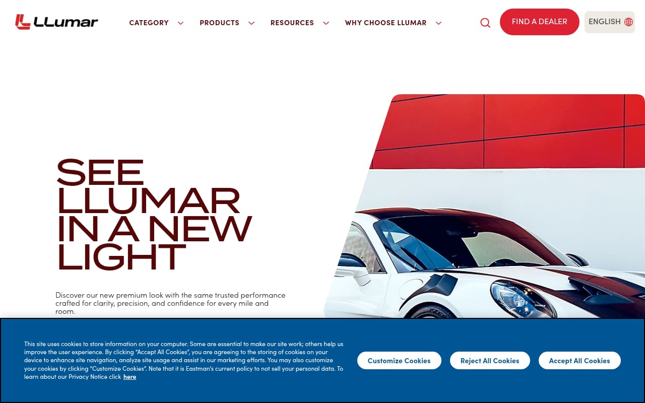 Llumar Window Tint website screenshot
