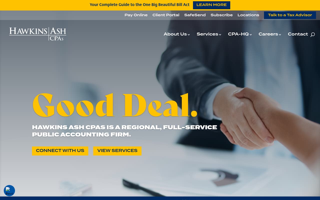 Hawkins Ash CPAs website screenshot