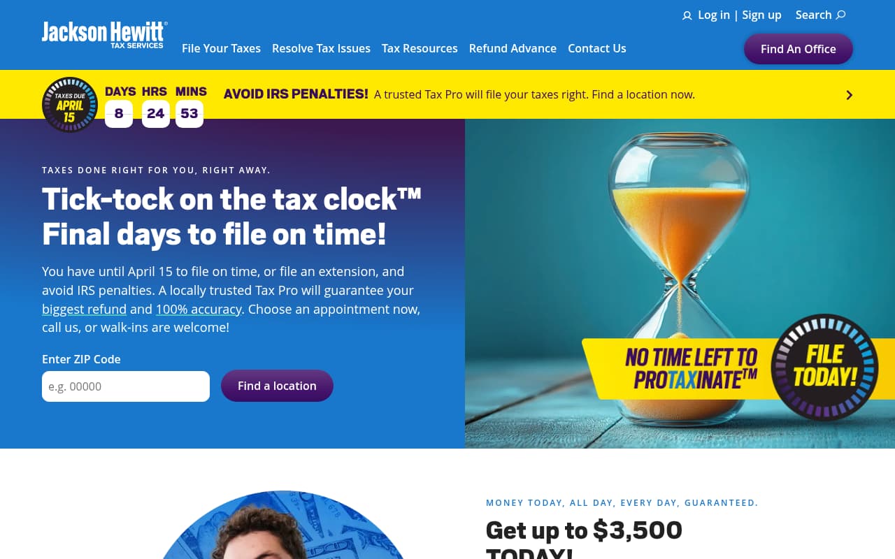 Jackson Hewitt website screenshot