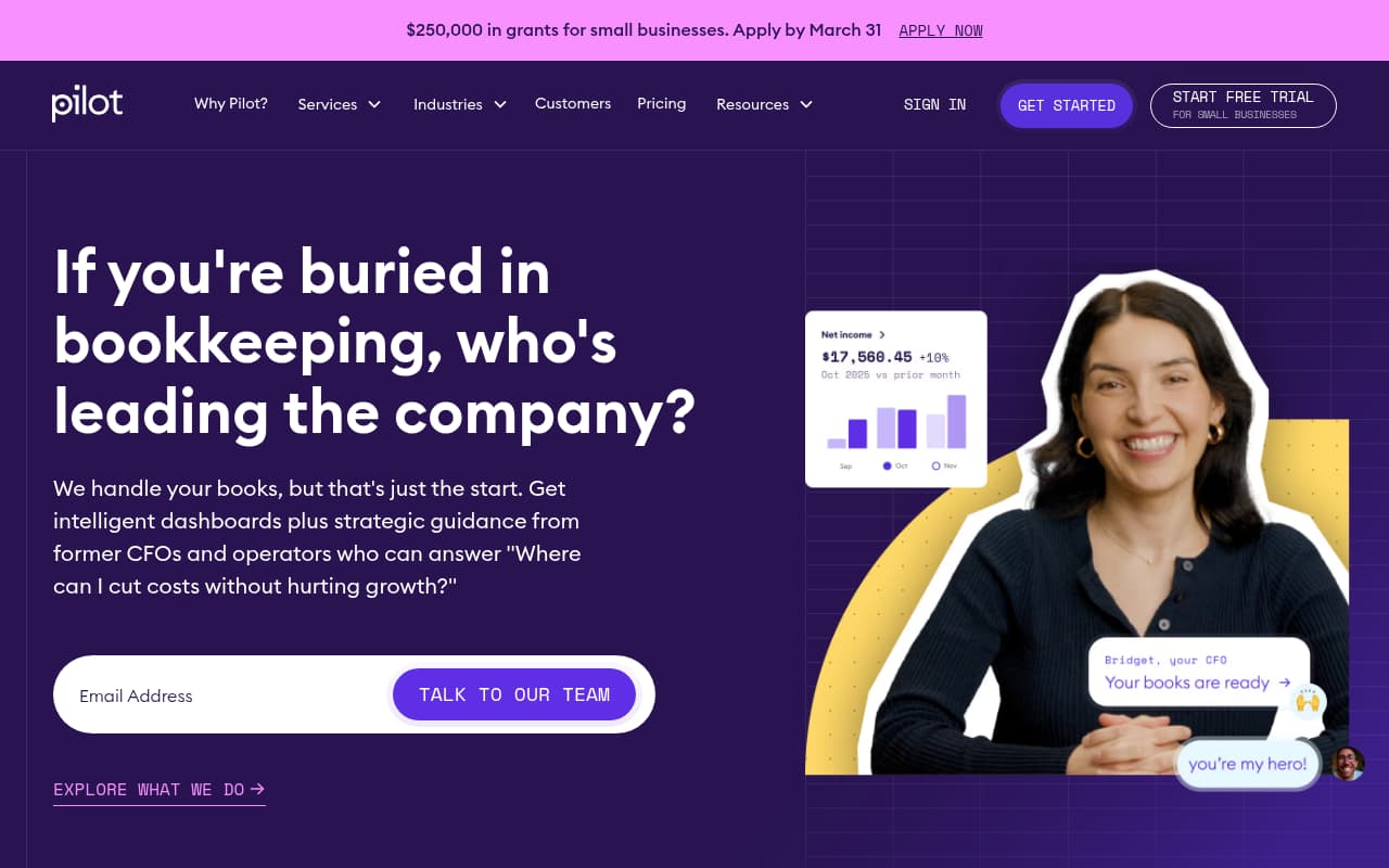 Pilot website screenshot