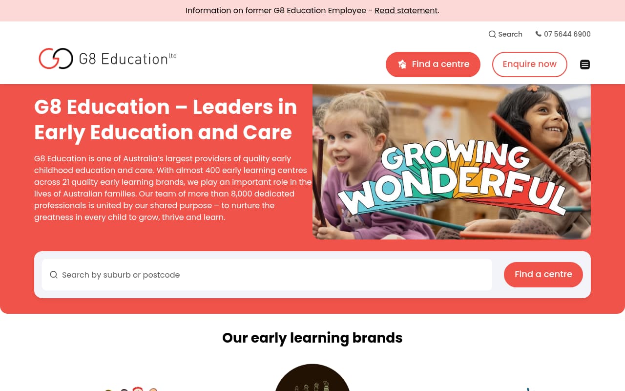 G8 Education website screenshot