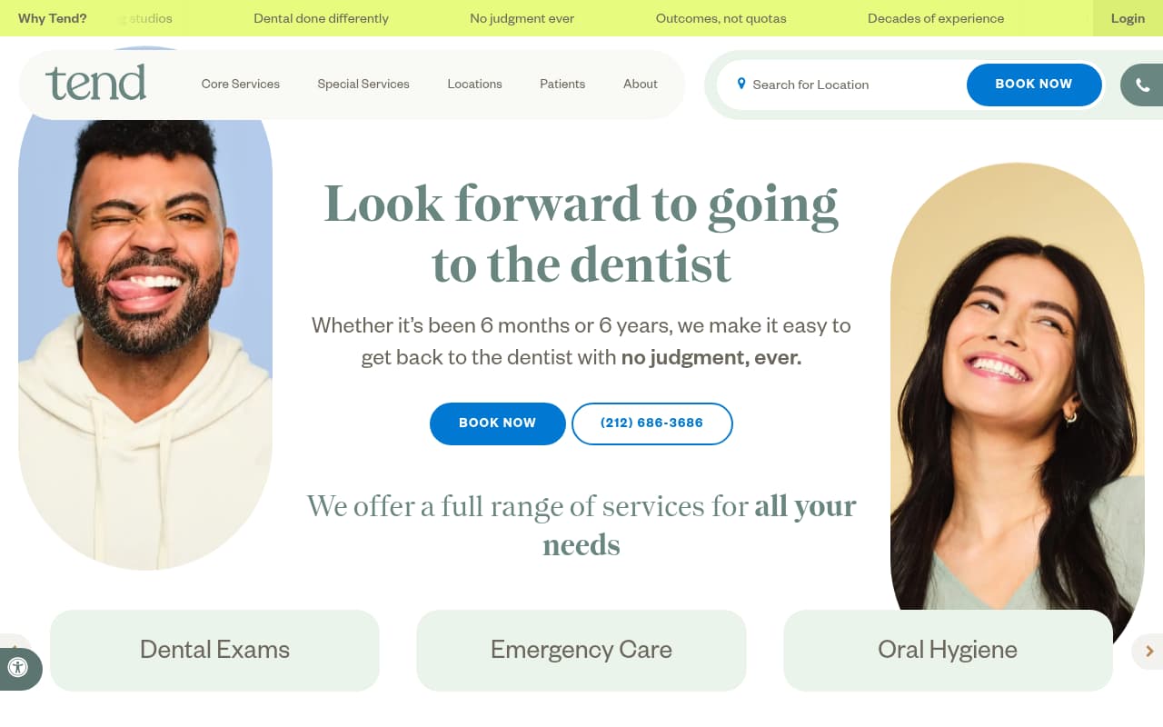 Tend Dental website screenshot