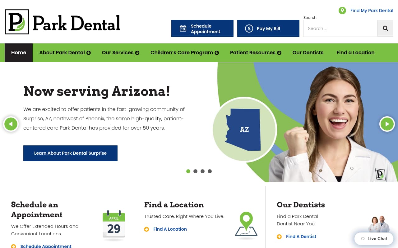 Park Dental website screenshot