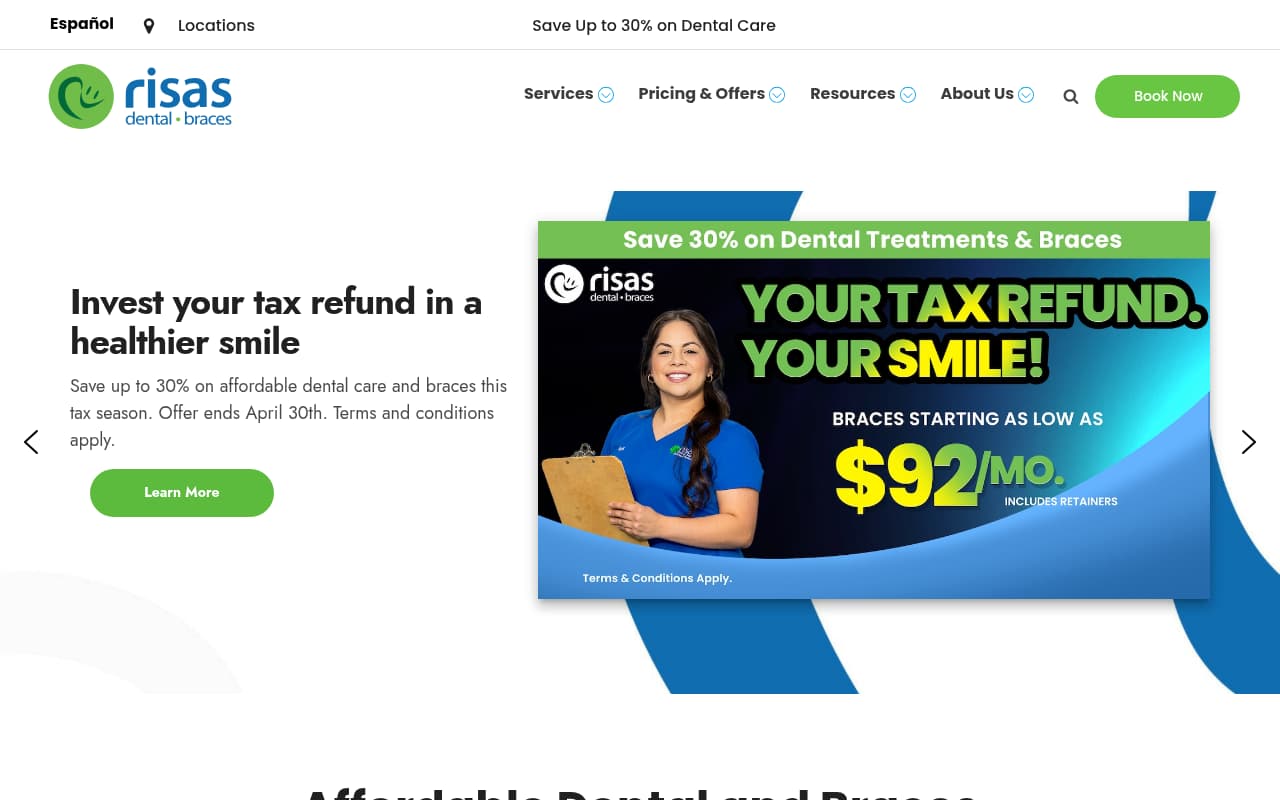 Risas Dental website screenshot
