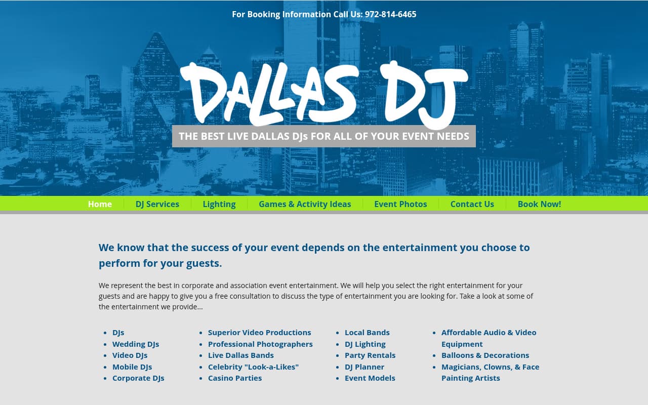 Dallas DJ website screenshot