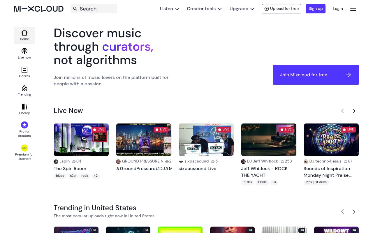 Mixcloud website screenshot