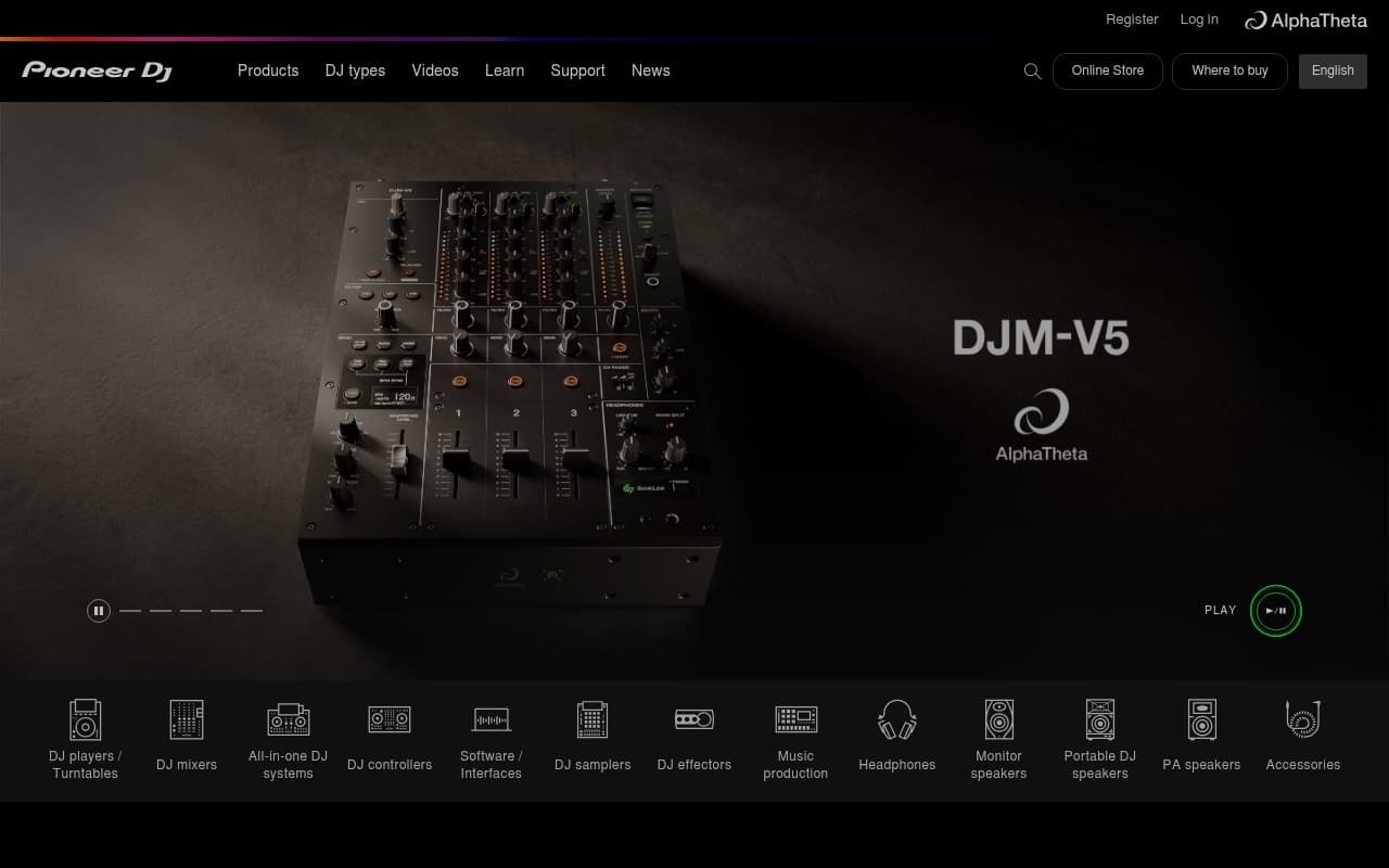 Pioneer DJ website screenshot