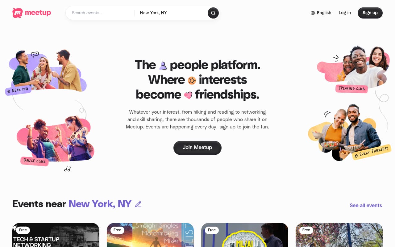 Meetup website screenshot