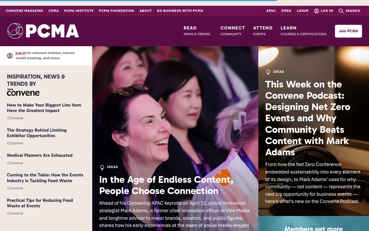 PCMA website screenshot