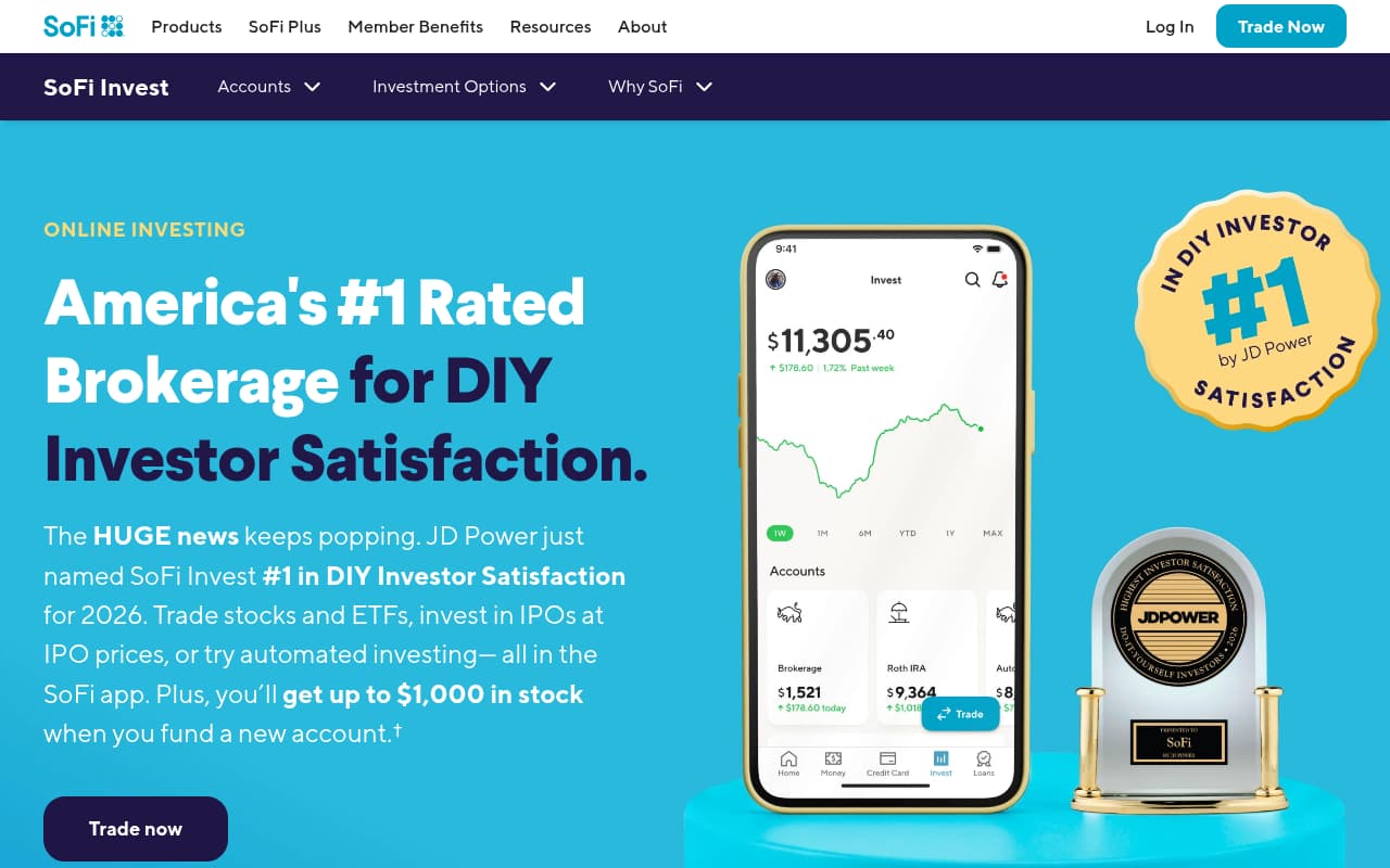 SoFi Invest website screenshot