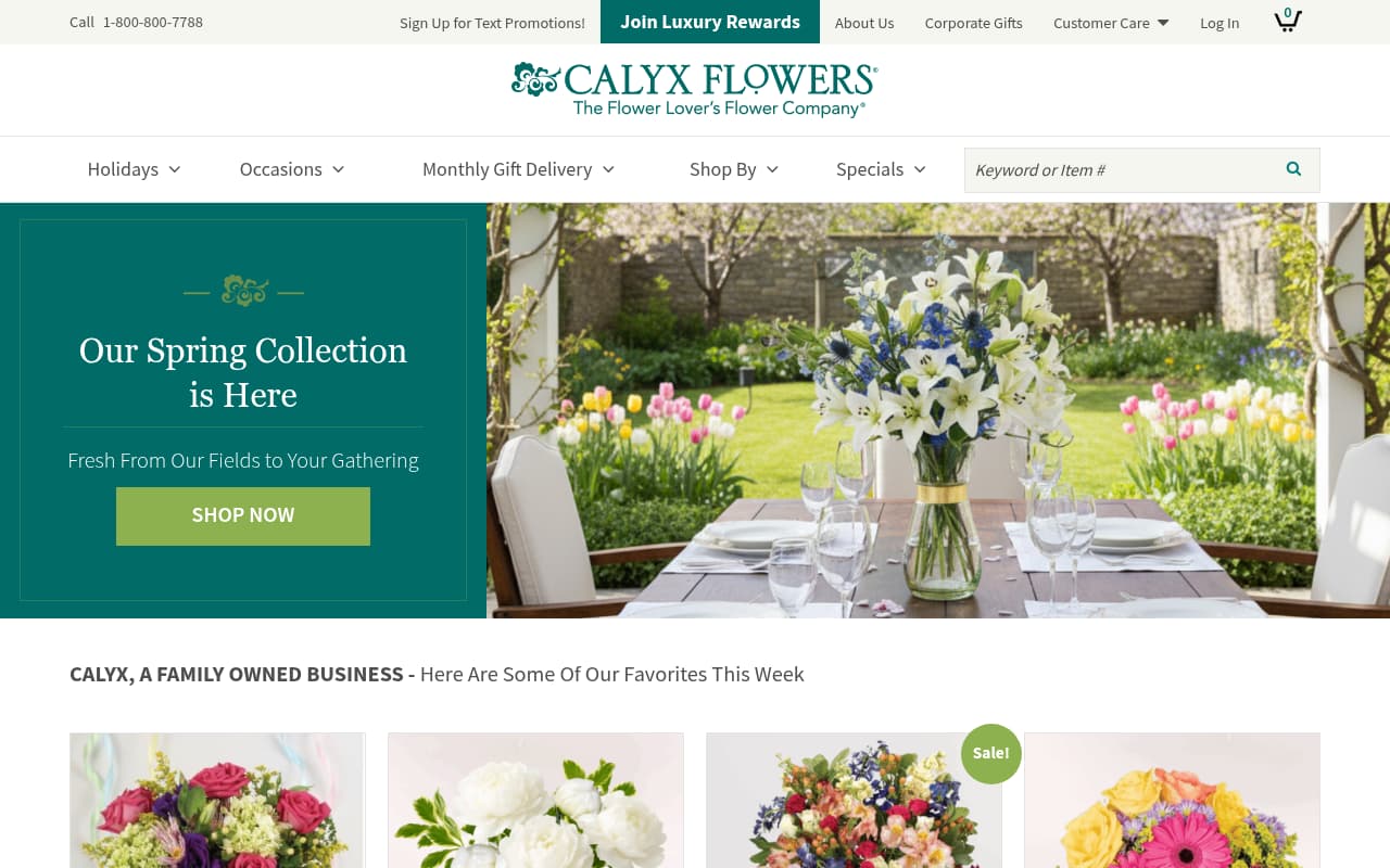 Calyx Flowers website screenshot