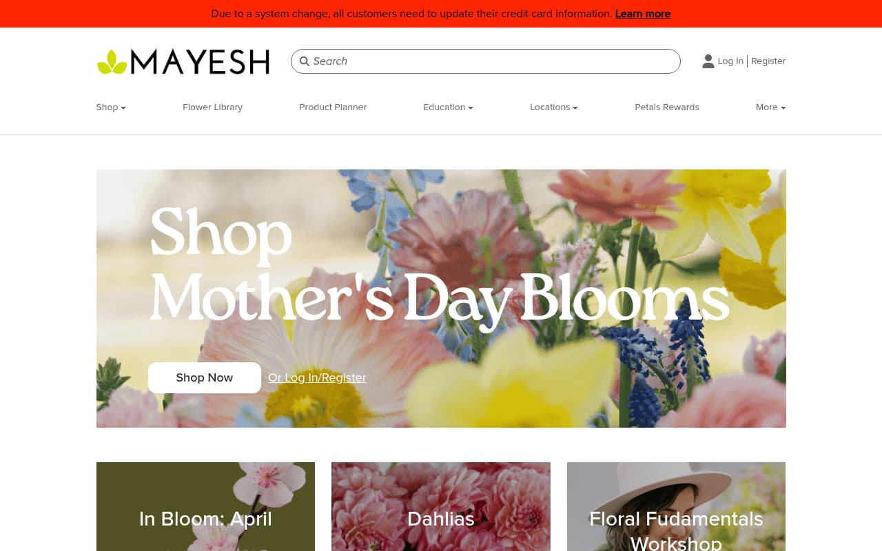 Mayesh Wholesale Florist website screenshot