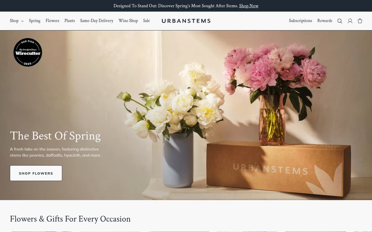 UrbanStems website screenshot
