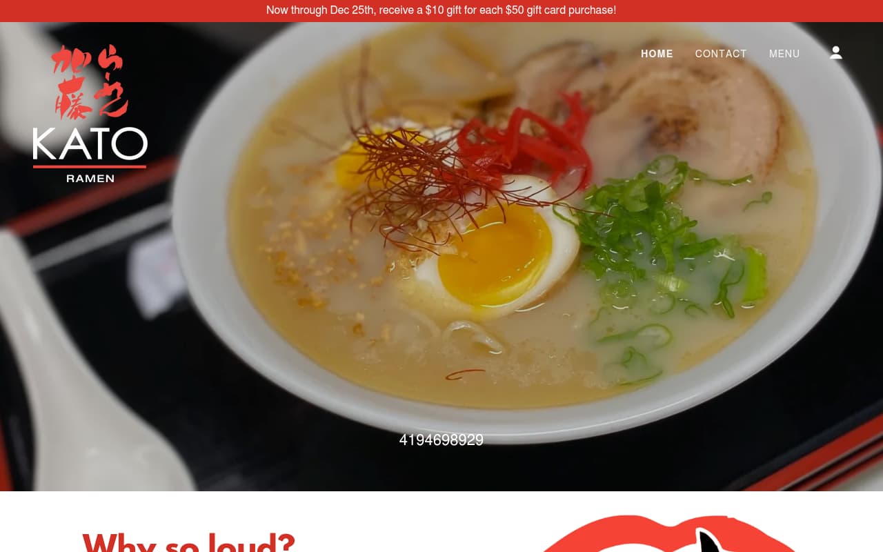 Kato Ramen website screenshot