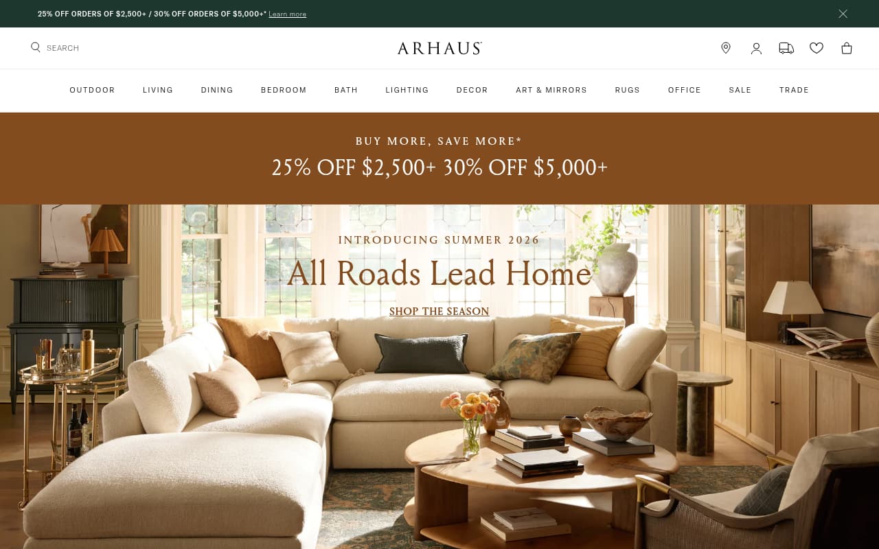 Arhaus website screenshot