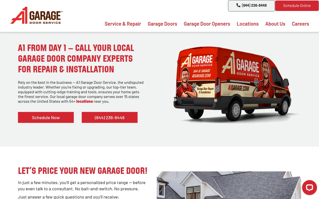A-1 Garage Door Service website screenshot