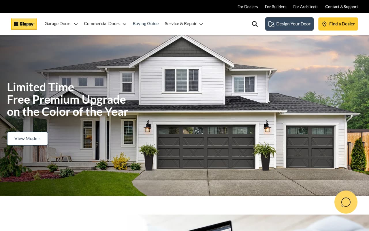 Clopay Garage Doors website screenshot