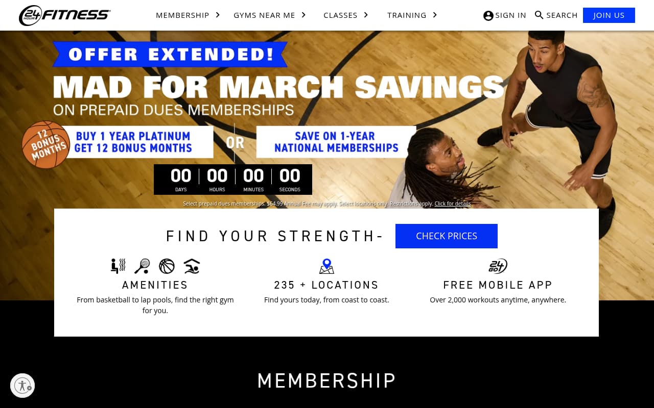 24 Hour Fitness website screenshot