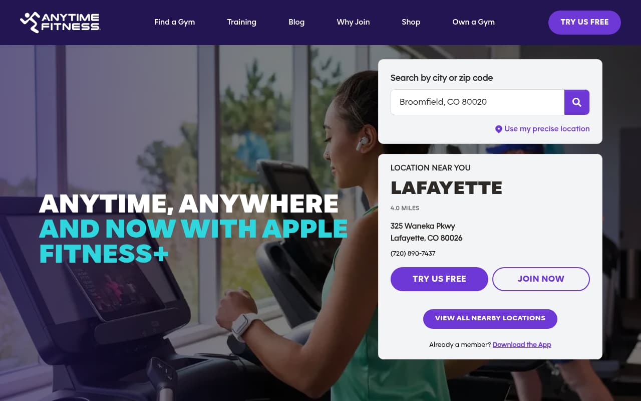 Anytime Fitness website screenshot