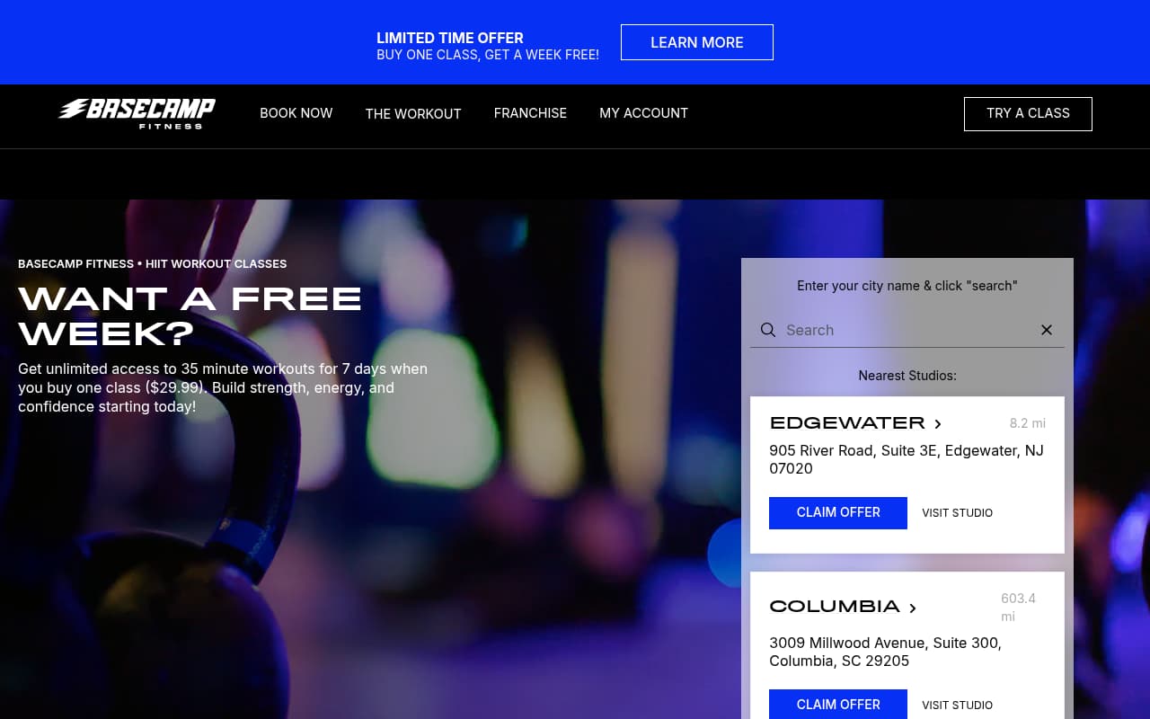 Basecamp Fitness website screenshot