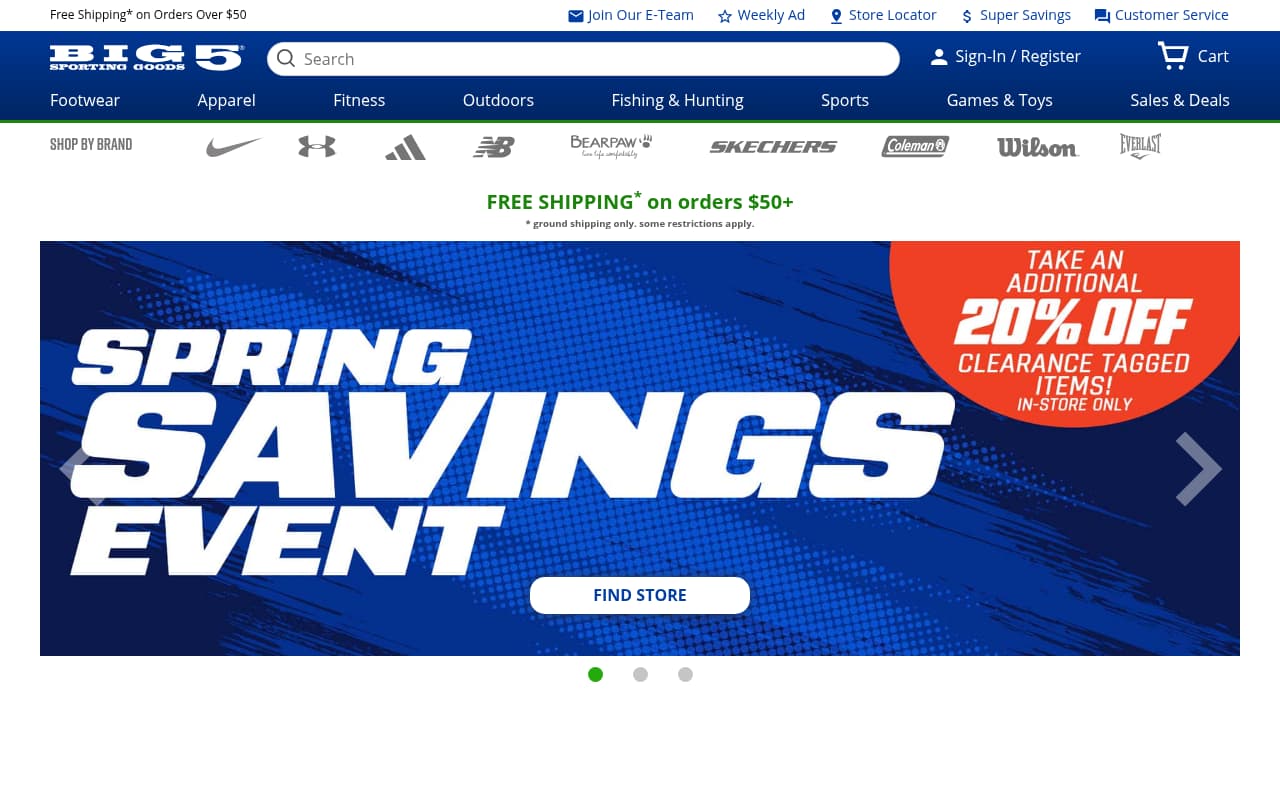 Big 5 Sporting Goods website screenshot