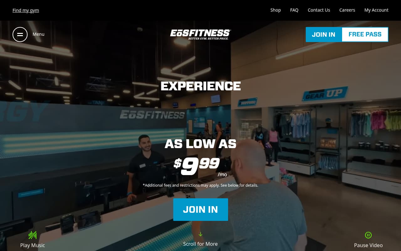 EōS Fitness website screenshot
