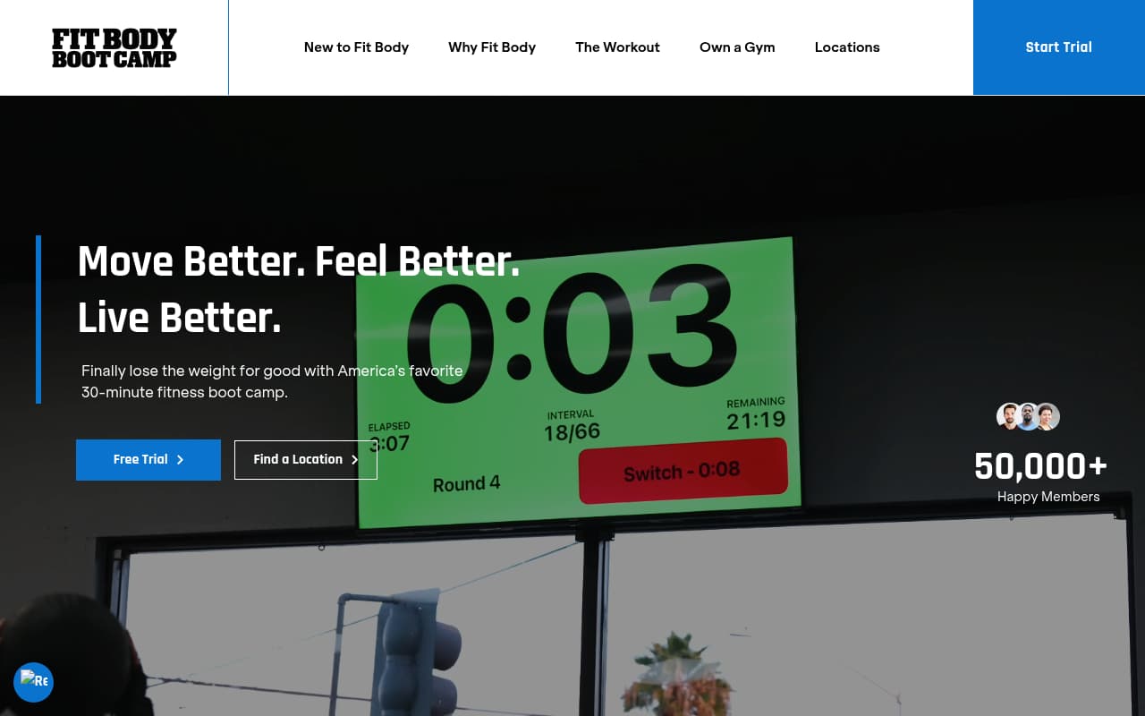Fit Body Boot Camp website screenshot