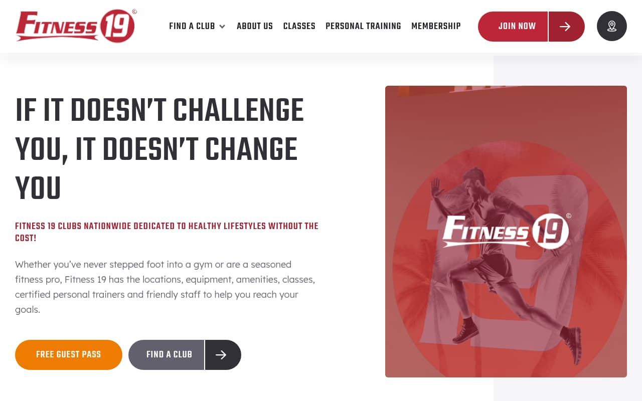 Fitness 19 website screenshot