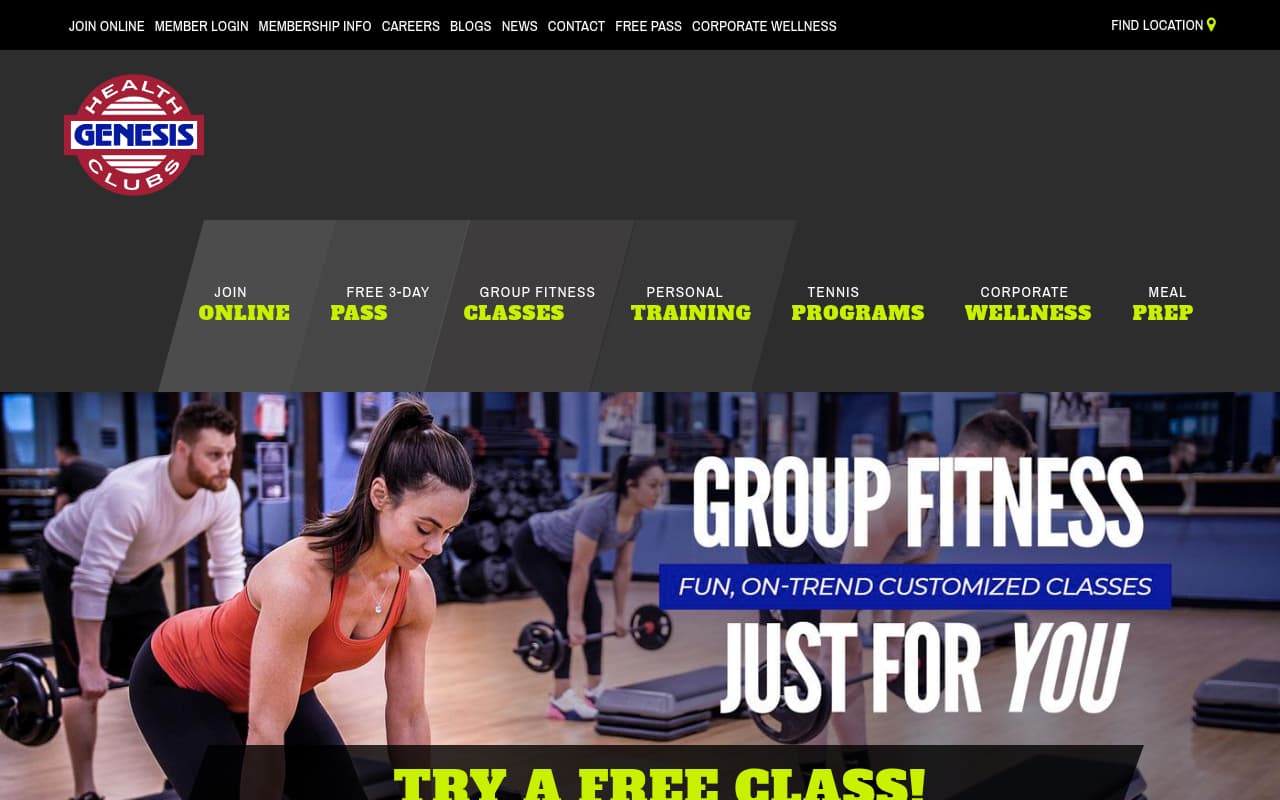 Genesis Health Clubs website screenshot