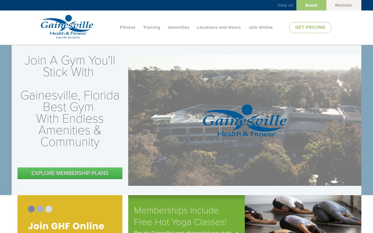 Gainesville Health & Fitness website screenshot