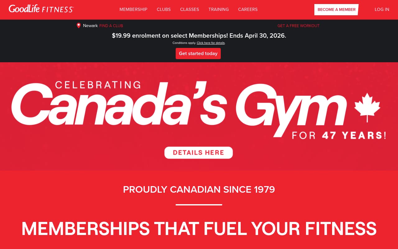 Goodlife Fitness website screenshot