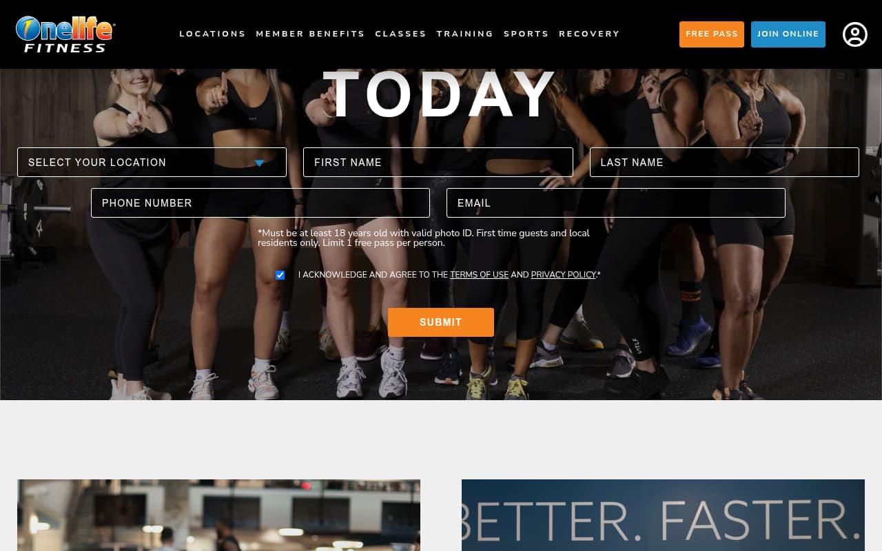 Onelife Fitness website screenshot