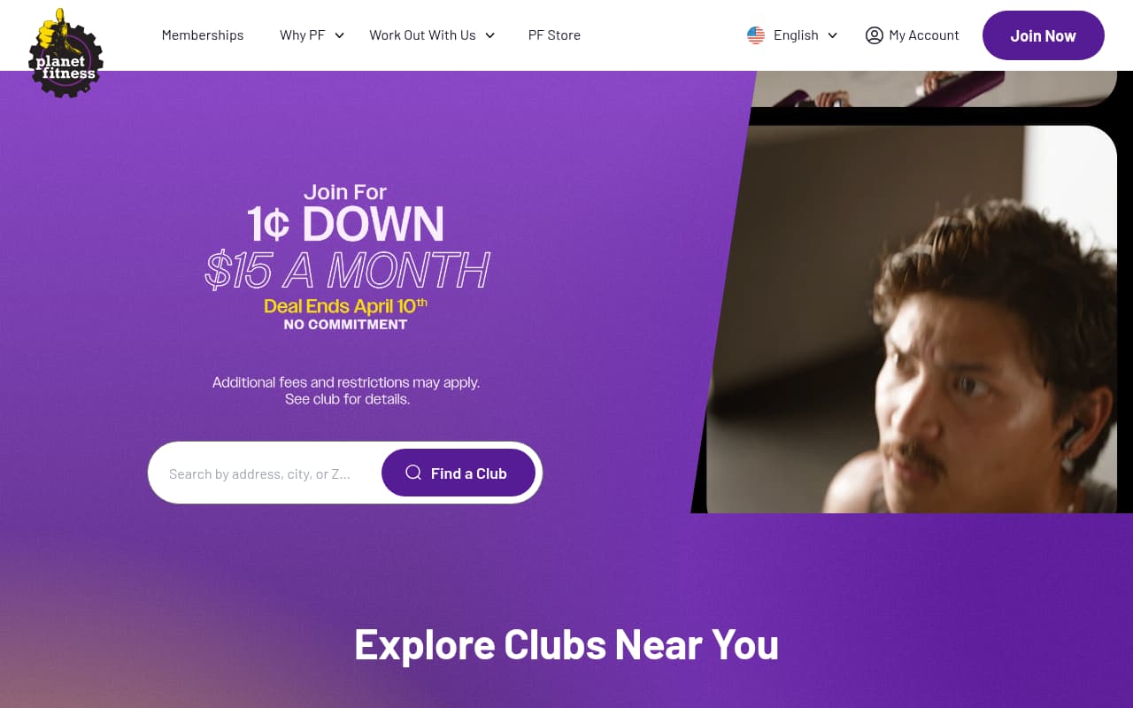 Planet Fitness website screenshot