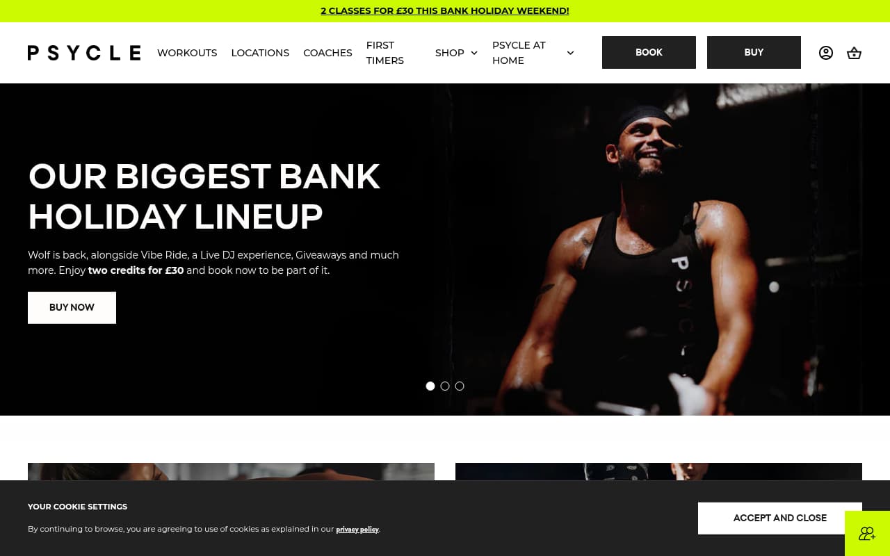 Psycle London website screenshot