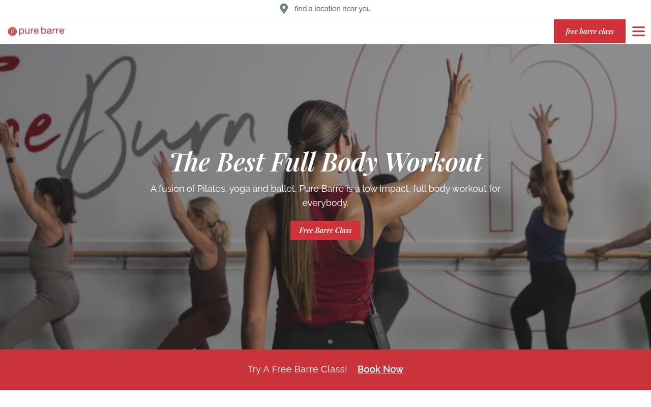Pure Barre website screenshot