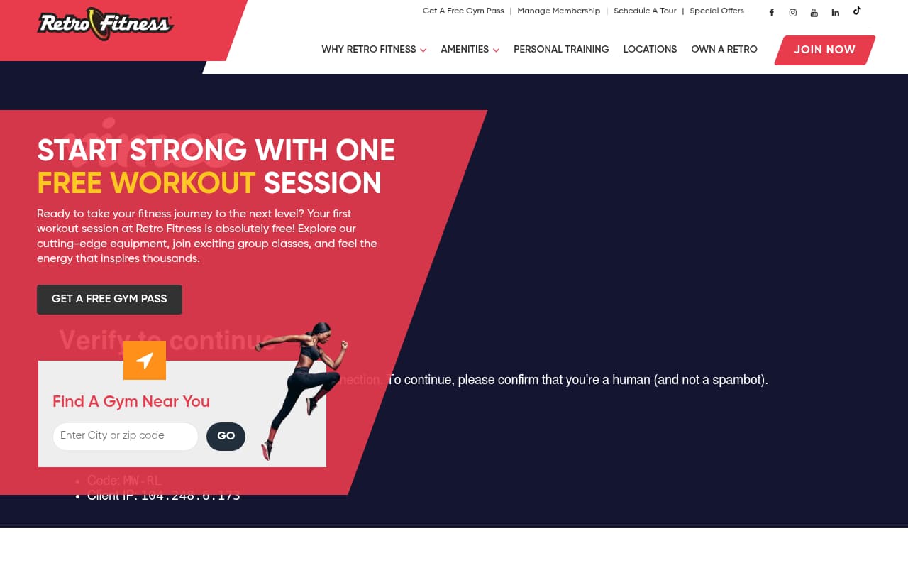 Retro Fitness website screenshot