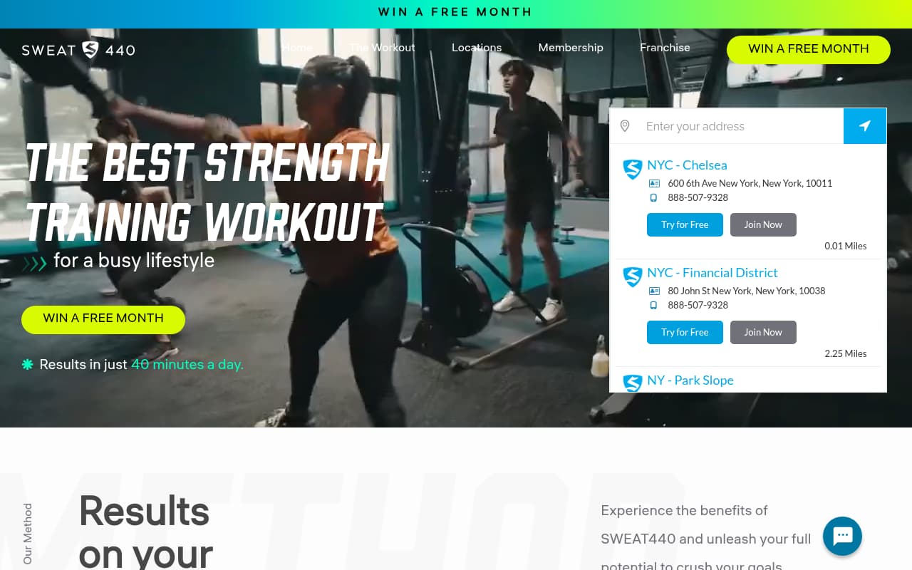 Sweat440 website screenshot