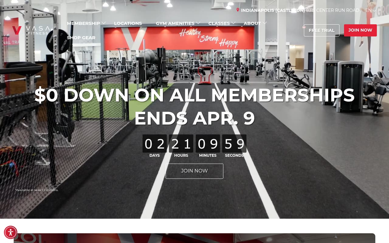 VASA Fitness website screenshot