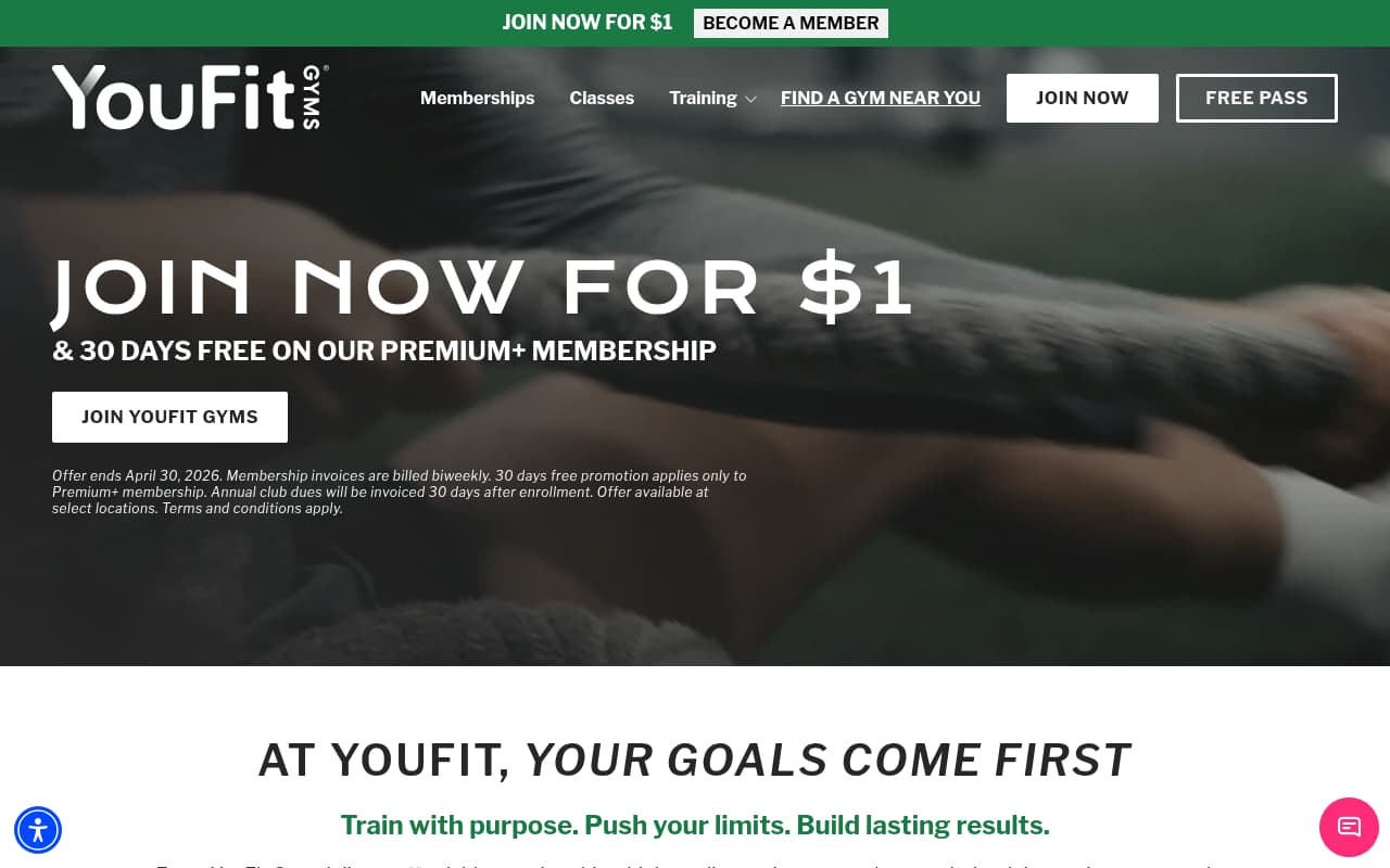 YouFit Gyms website screenshot