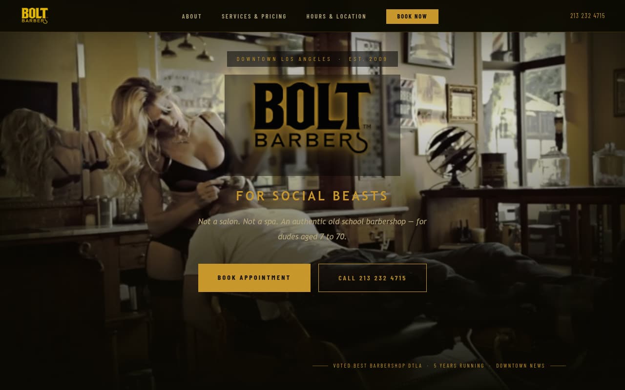 Bolt Barbers website screenshot