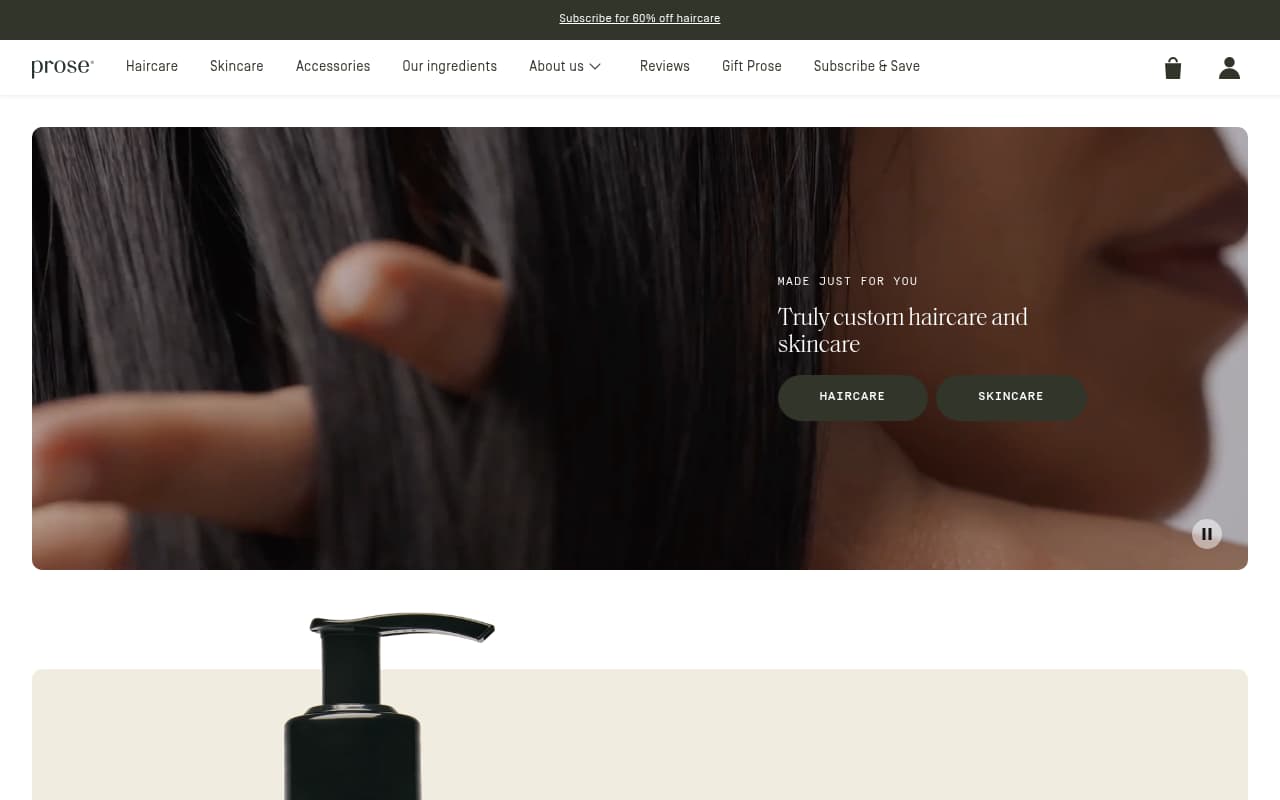 Prose Custom Hair website screenshot