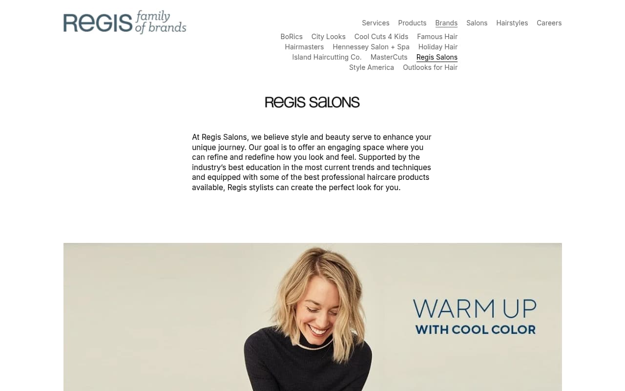 Regis Salons website screenshot
