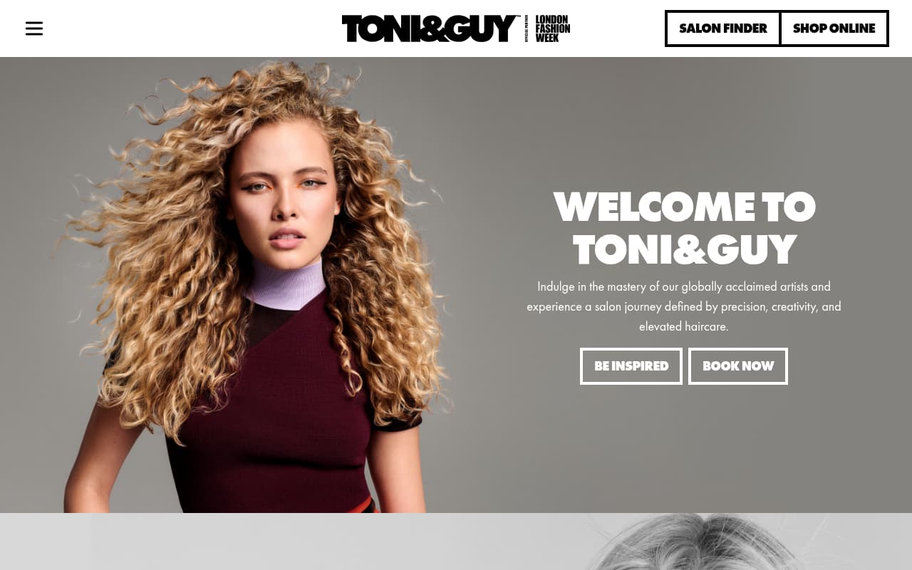 Toni & Guy website screenshot