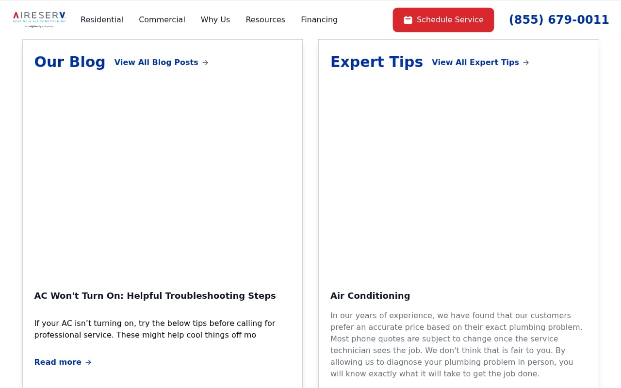 Aire Serv website screenshot
