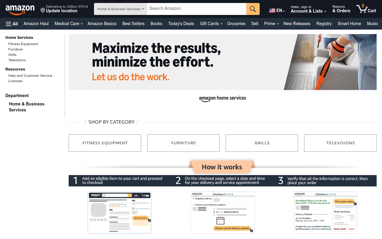Amazon Home Services website screenshot