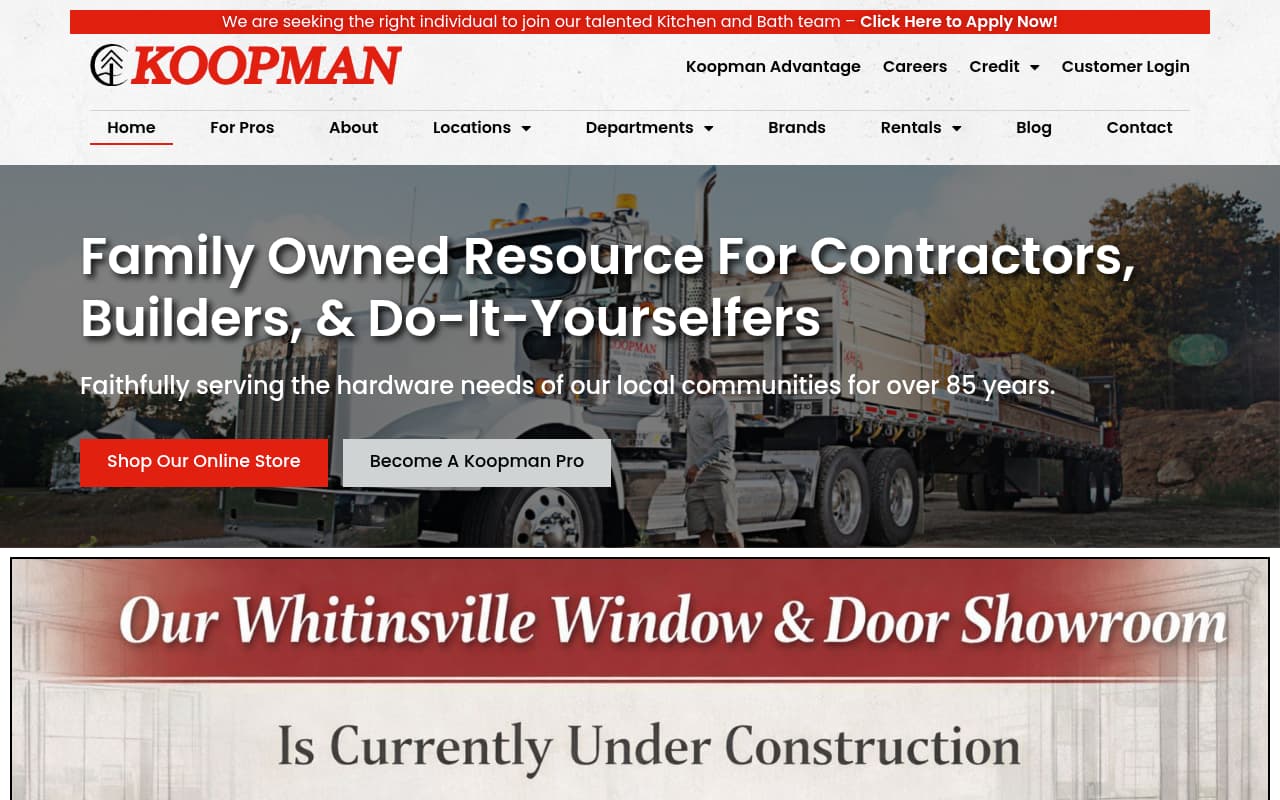 Koopman Lumber website screenshot
