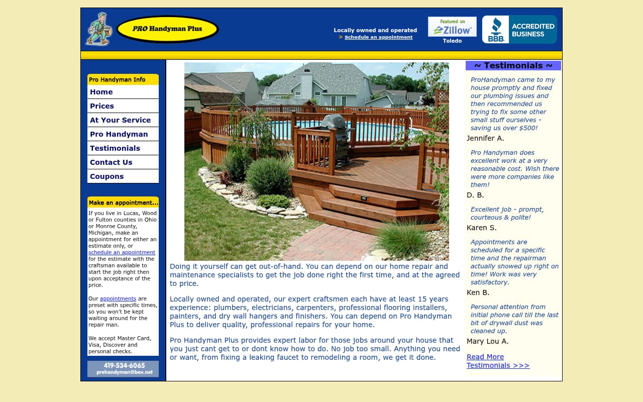 Pro Handyman Services website screenshot