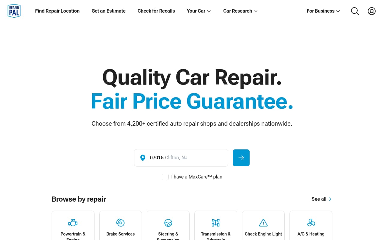 RepairPal website screenshot