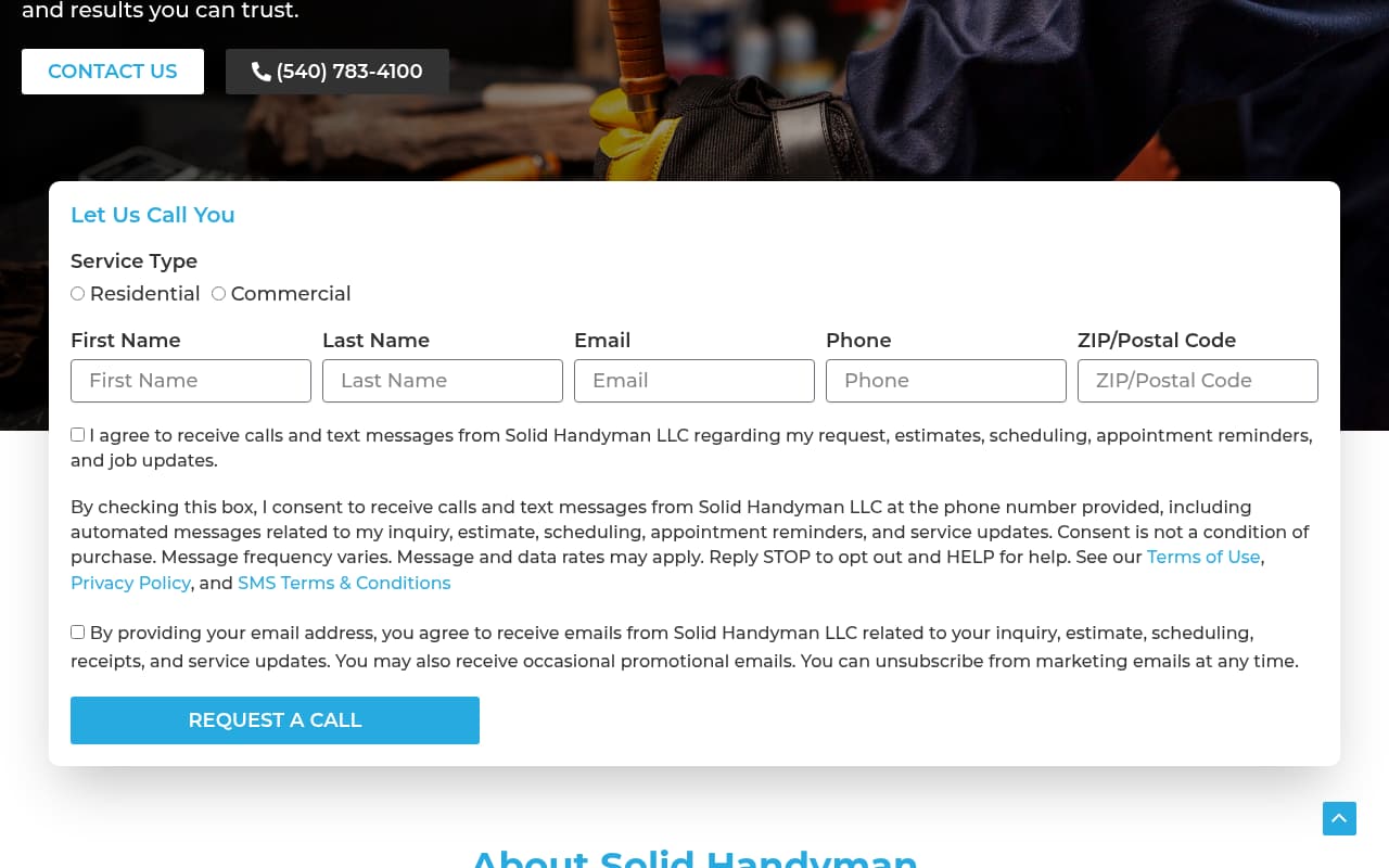 Solid Handyman website screenshot